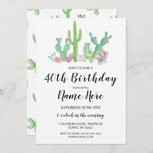 バースデーパーティサボテンアニーエイジカチかわいらし招待状 招待状 (正面/裏面)