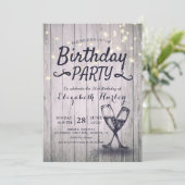 バースデーパーティシャンパングラスウッドストリングライト 招待状 (スタンド正面)