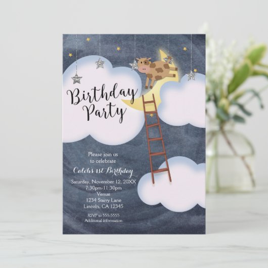 バースデーパーティストーリーブック子供部屋ライムカウアンドムーン 招待状 (スタンド正面)