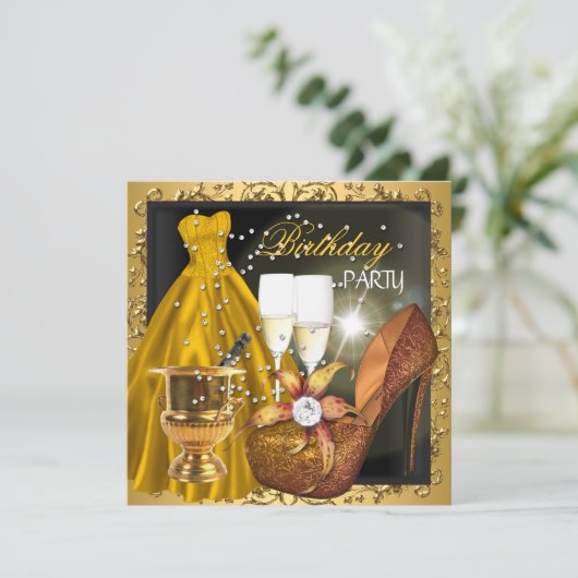 バースデーパーティゼブラ金ゴールドドレスガウン 招待状 (スタンド正面)