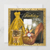 バースデーパーティゼブラ金ゴールドドレスガウン 招待状 (正面)