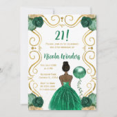 バースデーパーティダークスキンプリンセスイン緑 招待状 (正面)