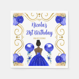 バースデーパーティダークスキンプリンセスイン青 スタンダードカクテルナプキン