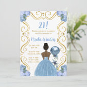 バースデーパーティダークスキンプリンセスイン青 招待状 (スタンド正面)