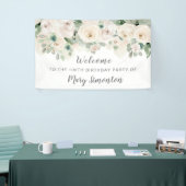 バースデーパーティバナー100thホワイトローズフローラ 横断幕 (トレードショー)