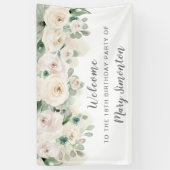 バースデーパーティバナー18thホワイトローズフローラ 横断幕 (縦)