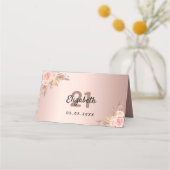 バースデーパーティパンパスグラス赤面バラ花模様 プレイスカード (裏面)