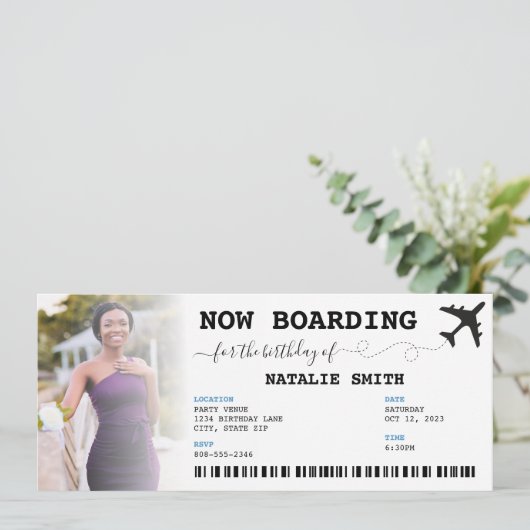 バースデーパーティフォトバケーションボーディングパス 招待状 (スタンド正面)