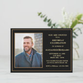 バースデーパーティフォトブラック金ゴールドカスタム 招待状 (スタンド正面)