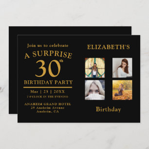 バースデーパーティブラック金ゴールドフォトコラージュ招待状 招待状