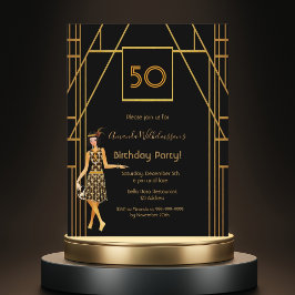 バースデーパーティブラック金ゴールド1920年のスタイル招待 ポストカード