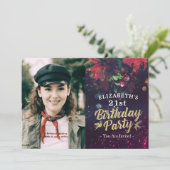 バースデーパーティブルゴーニュフローラパープルライツフォト 招待状 (スタンド正面)