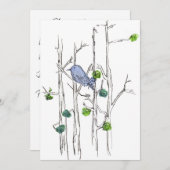 バースデーパーティブルーバードツリー自然アート 招待状 (正面/裏面)