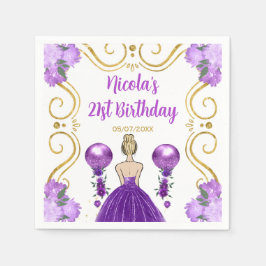 バースデーパーティブロンドプリンセスインパープル スタンダードカクテルナプキン