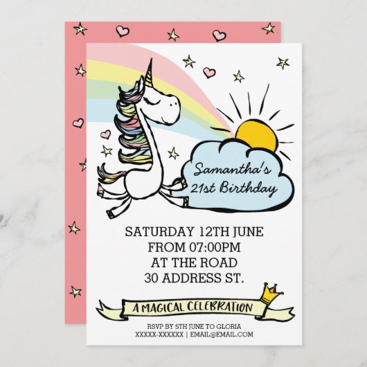 バースデーパーティユニコーン招待状 招待状 (正面/裏面)