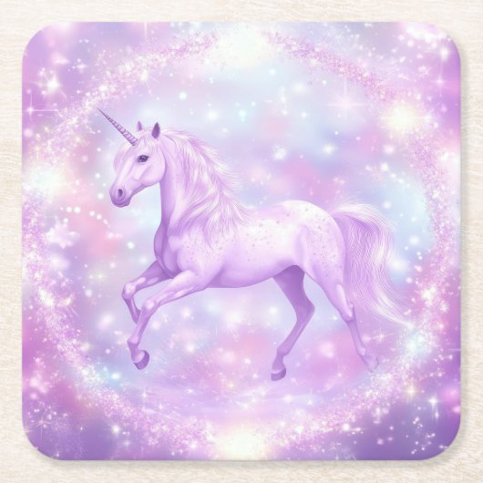 バースデーパーティユニコーン紙コースター スクエアペーパーコースター (正面)