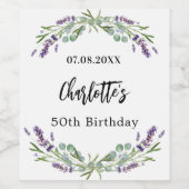 バースデーパーティラベンダー花模様ユーカリ ワインラベル (シングルラベル)