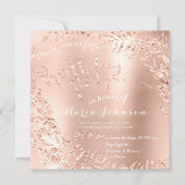 バースデーパーティリーフリースグラムピンクローズ金ゴールド 招待状 (正面)