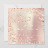 バースデーパーティリーフリースグリッターピンクローズ金ゴールド 招待状 (正面)