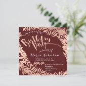 バースデーパーティリーフリースブルゴーニュバラ金ゴールド 招待状 (スタンド正面)