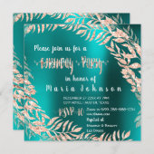 バースデーパーティリーフレスワラスグリッターバラ金ゴールドティール(緑がかった色) 招待状 (正面/裏面)