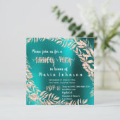 バースデーパーティリーフレスワラスグリッターバラ金ゴールドティール(緑がかった色) 招待状 (スタンド正面)