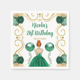 バースデーパーティレッドヘアプリンセスイン緑 スタンダードカクテルナプキン