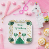 バースデーパーティレッドヘアプリンセスイン緑 ペーパープレート (パーティー)