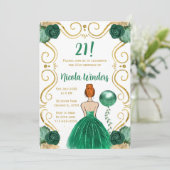 バースデーパーティレッドヘアプリンセスイン緑 招待状 (スタンド正面)