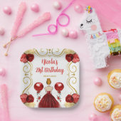 バースデーパーティレッドヘアプリンセスイン赤 ペーパープレート (パーティー)