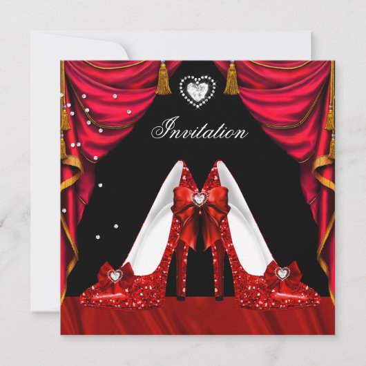 バースデーパーティレッド金ゴールドシューズ 招待状 (正面)