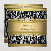 バースデーパーティワイルドアニマルプリント金ゴールド白黒 招待状 (正面/裏面)