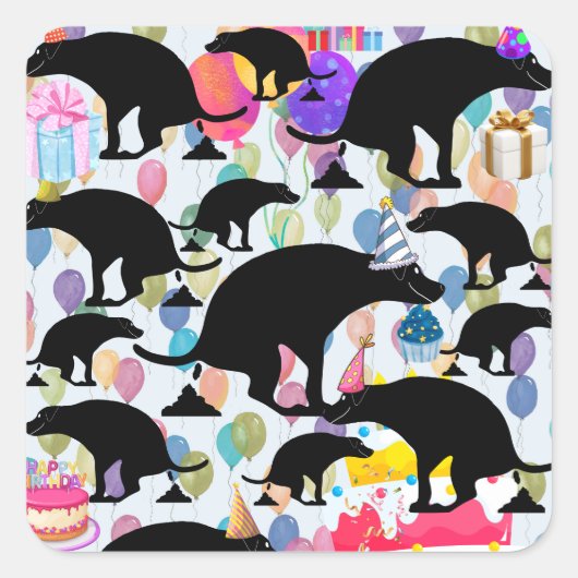 バースデーパーティーうんち犬 スクエアシール (正面)