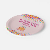 バースデーパーティーおもしろいピンクカラフル紙吹雪ケーキ ペーパープレート (アングル)