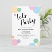 バースデーパーティーおもしろいレインボー紙吹雪バルーンドット 招待状 (スタンド正面)