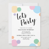 バースデーパーティーおもしろいレインボー紙吹雪バルーンドット 招待状 (正面)