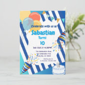 バースデーパーティーお祝いブルー 招待状 (スタンド正面)