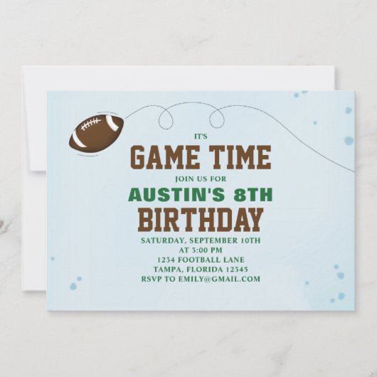 バースデーパーティーかわいいゲームタイムシンプルサッカー 招待状 (正面)