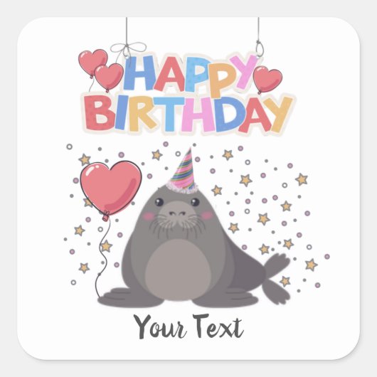 バースデーパーティーかわいいシールカラフルカスタム スクエアシール (正面)
