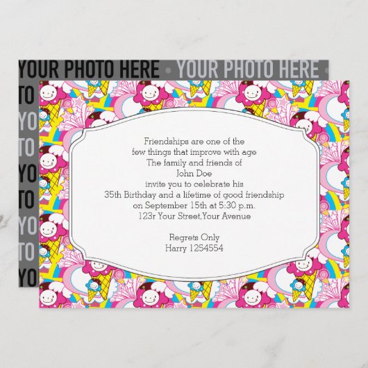 バースデーパーティーかわいいズアイスクリームUberかわいい 招待状 (正面/裏面)