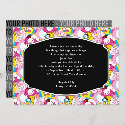 バースデーパーティーかわいいズアイスクリームUberかわいい 招待状 (正面/裏面)