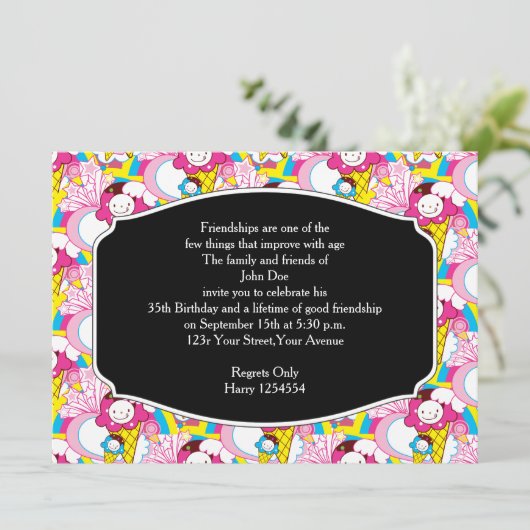 バースデーパーティーかわいいズアイスクリームUberかわいい 招待状 (スタンド正面)