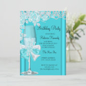 バースデーパーティーかわいらしティール(緑がかった色)ブルーバラシャンパン2 招待状 (スタンド正面)