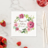 バースデーパーティーかわいらしピンクローズリースモダン スタンダードカクテルナプキン (インサイチュ)