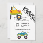 バースデーパーティーでモンスタートラックドライブ 招待状 (正面)