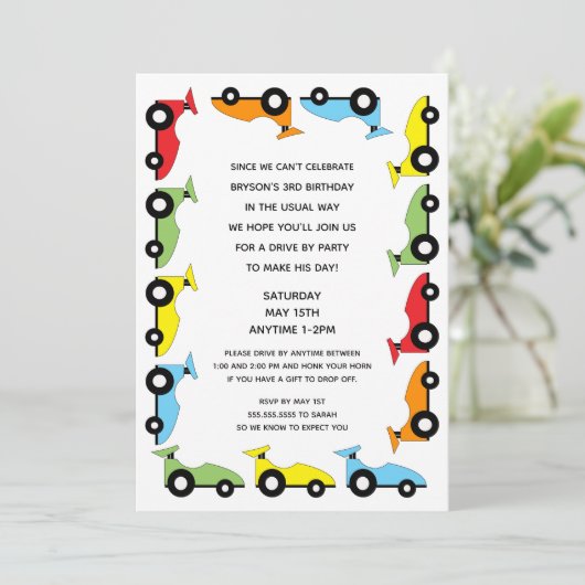 バースデーパーティーで車で走るレースカー 招待状 (スタンド正面)