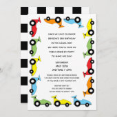 バースデーパーティーで車で走るレースカー 招待状 (正面/裏面)