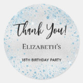 バースデーパーティーのシルバーブルーグリッター感謝していユー ラウンドシール (正面)