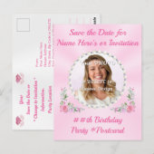 バースデーパーティーのピンクのポストカードを保存する ポストカード (正面/裏面)