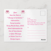 バースデーパーティーのピンクのポストカードを保存する ポストカード (裏面)